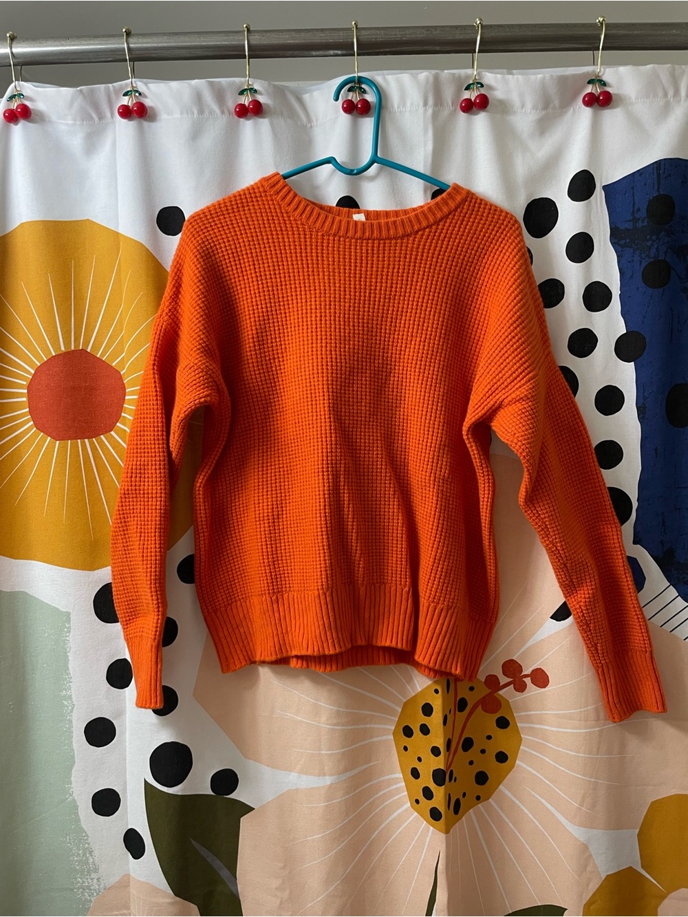 Eileen Fisher Bright Orange Waffle Knit Crewneck Sweater